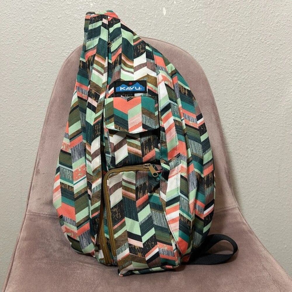 KAVU Rope Sling Bag Coastal Blocks Crossbody Nylon Travel Hiking